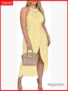 Plus Size Halter Maxi Dress Sleeveless Eyelet Embroidery Tie Neck Sundress